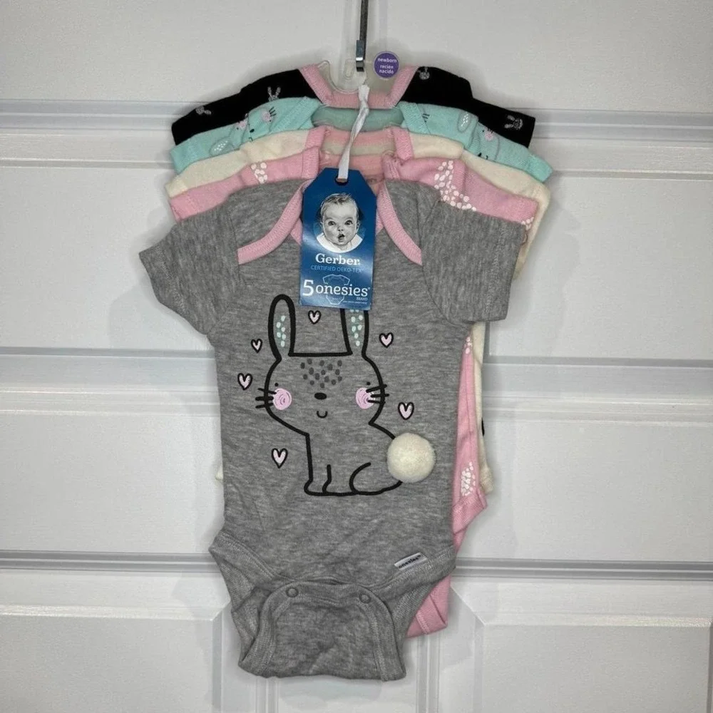 Gerbers‎ Girls Bunny Onesie 5pk Size Newborn NWT